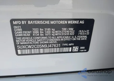 2022 BMW X7 xDrive40I z USA, uszkodzony, nr VIN 5UXCW2C05N9J47631